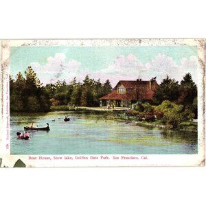 Vintage Postcard Boathouse Stow Lake Golden Gate Park San Francisco CA 1908